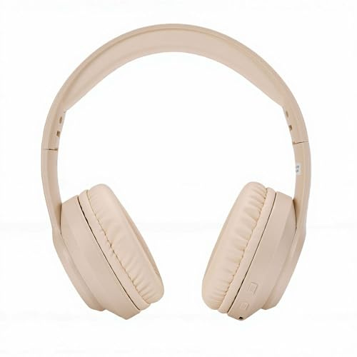 Bewinner Portable FM Radio Headset with LED Display, Rechargeable, Soft Memory Foam Ear Muffs, 24H Battery for Meetings Hiking Jogging (Beige)