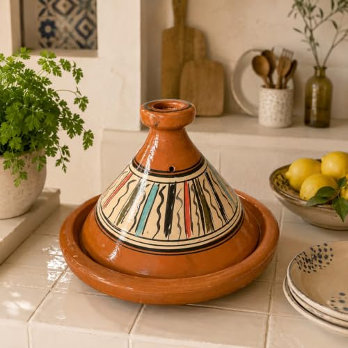 Tajine XL 35 cm en terre cuite peinte à la main – Casserole traditionnelle marocaine + eBook gratuit 0107261110