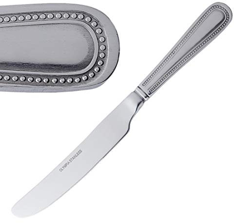 Olympia Bead Stainless Steel Table Knives (Pack of 12), Silver, 225(L)mm, Dinner Knife Set, High Polished 18/0 Stainless Steel, Beaded Border Solid Handle Design, Commercial & Home Use, C125