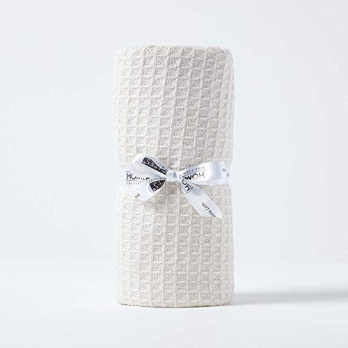 HOMESCAPES Couverture en coton Bio - Naturel, Plaid nid d’abeille 90 x 110 cm