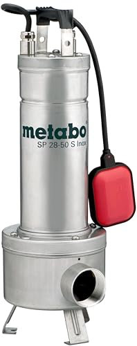 Metabo Schmutzwasserpumpe SP 28-50 S Inox – 604114000 – Nennaufnahmeleistung: 1470 W – Max. Fördermenge 28000 l/h und max. Förderhöhe 12 m – Max. Eintauchtiefe: 7 m – 203 x 170 x 537 mm