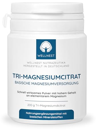Wellnest Basisches Tri-Magnesiumcitrat 200g - besonders hohe Bioverfügbarkeit - basisch verstoffwechseltes Magnesiumcitrat