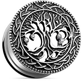 Tapsi´s Coolbodyart® Ohr Flesh Tunnel Edelstahl Chirurgenstahl 316L Lebens Baum 10mm
