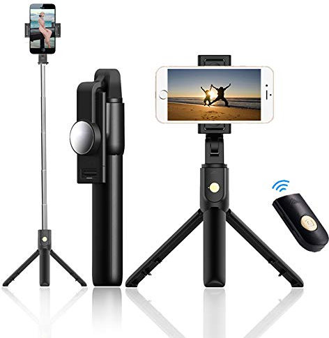 Iwinna Perche à selfie Bluetooth 3 en 1 Multifonction Support de téléphone sans fil pour iPhone 11/11 Pro/XS Max/XS/XR/X/8/7, Samsung et Smartphone