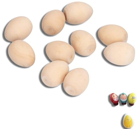 10 piezas de huevos de Pascua falsos de madera sin terminar, huevos de Pascua para manualidades, huevos de madera de fondo plano para manualidades y adornos de huevos de Pascua, 1.8x1.3 pulgadas