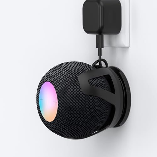 HomeMount Wall Mount for HomePod Mini, Space-Saving Bracket, Black, 1P | Built-in cord management, Install in seconds with 3M tape or use screws for homes, offices, kitchens, gyms, and more