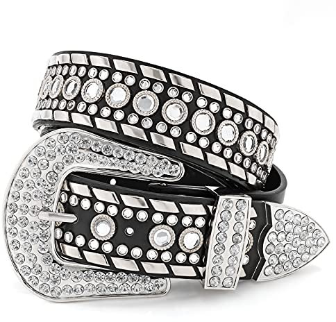 LEACOOLKEY Strass-Gürtel für Männer und Frauen, Bling Western Cowgirl Cowboy Nieten-Ledergürtel, glänzender Taillengürtel für Jeans, Hosen, Kleider
