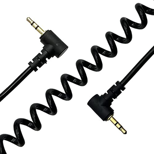 LiKuCo Coiled 2.5mm Audio Cable Coiled 2.5mm to 2.5mm Double Angled Male to Male Stereo Headset Headphone Jack Gold Plated Connector Wire Cord Plug Cable (1Pack)