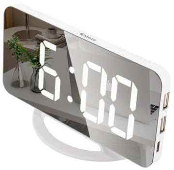 INF Digital väckarklocka med spegelglas / vit, bordsklocka i modern design med LED siffror