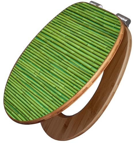 banjado Design WC Sitz Bambus Absenkautomatik 45,8x37,5cm / Toilettendeckel mit Absenkautomatik Holz/hochwertiger Bambus Klodeckel/WC-Sitz für gängigen Toiletten/Motiv Bambus Grün