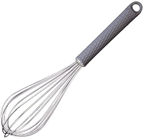 Starchef Stainless Steel Whisk Egg Beater Anti-Slip Silicone Handle Comfortable Grip（11/Grey）