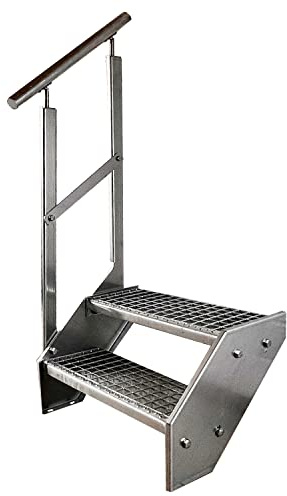Kaminbau Mierzwa Premium Stahl Treppe Geländer Links Verzinkt 2 Stufen (Breite 800 mm) (Höhe 38 cm) Wetterfest Gitterroststufe Gartentreppe