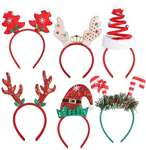 VEYLIN Lot de 6 serre-têtes de Noël à paillettes en forme de bois de renne pour Noël, fête, déguisement