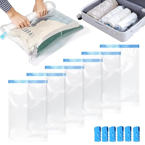 Tekenewbse 6 Pezzi Sacchetti Sottovuoto Vestiti, Sacchi Buste Sottovuoto da Viaggio, Sacco Macchina Vestiti, Sacchetti Senza Pompa per Materasso, Biancheria Letto, Cuscini, Piumini 60×40cm