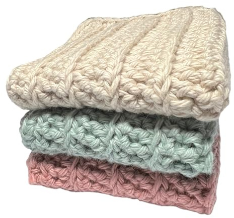 Handmade Crochet Washcloths, 100% cotton washcloths set of 3, Dish Towels, dish cloths, Baby wipes, Baby washcloths, Spa Cloths, Rose Pink, Sage and Linen Cotton Wash Cloths set of 3.