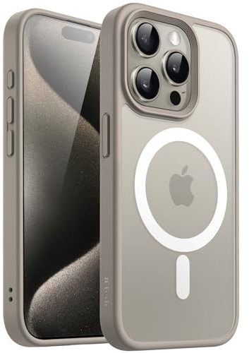 JETech Matte Magnetische Hülle für iPhone 15 Pro, Titan Natur | Kompatibel mit MagSafe, Matte Transluzent Rückseite, Dünn Stoßschutz