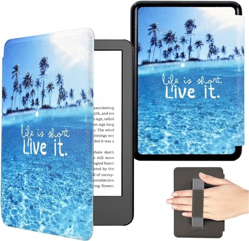 BYCeKe kompatibel mit Kindle 6'' Paperwhite Hülle 2012-2017 (Modell: EY21/DP75SDI),PU Leder Schutzhülle mit Handschlaufe und Auto Schlaf/Wach kompatibel mit Kindle Paperwhite 7./6./5. Gen,Strand