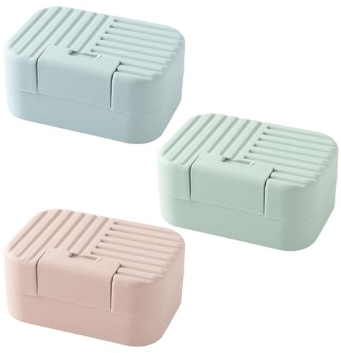 Anwangda 3PCS Soap Holder Box, Travel Portable Soap Storage Case, Waterproof Leakproof Soap Container, Sealed Plastic Soap Dish with Cover for Home Bathroom Camping Outdoor(Green, blue, pink)