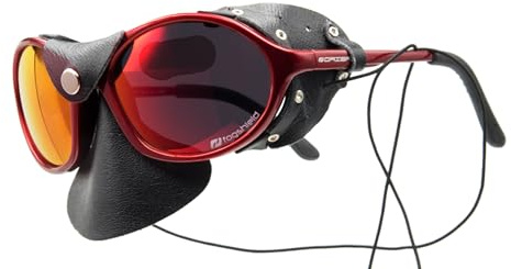 Expeditionsbrille mit Nasen- und Seiten- Lederschutz - Windschutzbrille als Strandbrille, Gletscherbrille, Safaribrille (Rot metallic)