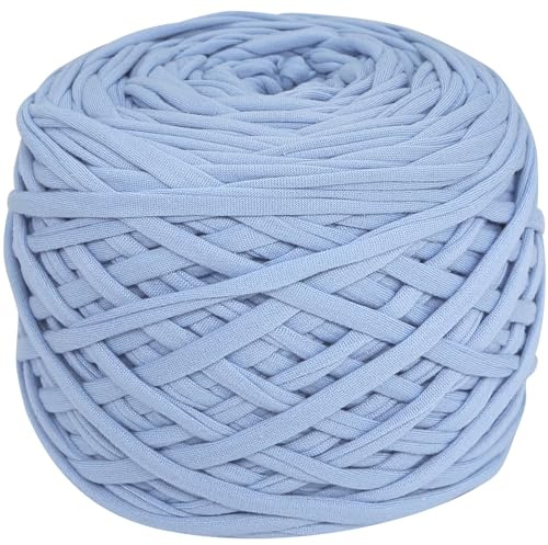 SIMEIQI T-Shirt Garn 400g, Elastisches Häkelgarn Deko Himmelblau | Elastischer Stoff, 120m, Für Taschen, Körbe & Kissen, Dickes Spaghetti-Garn, Einfache DIY-Projekte