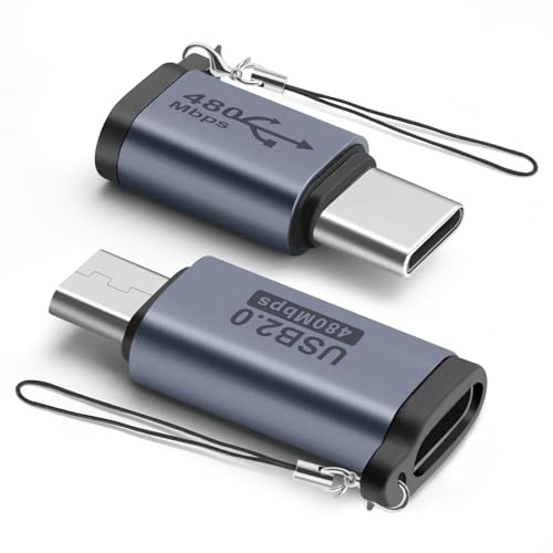 BORLTER CLAMP USB C auf Micro USB Adapter 2er-Pack, Typ-C oder OTG Adapter für Laptop, Tablet, Smartphone und Mehr, Grau