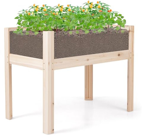 HOMASIS Orto Rialzato da Esterno in Legno di Abete, Fioriera Rialzata con Lastra Acrilica, Terrario per Animali con 2 Fori di Scarico, Aiuola Rialzata da Balcone, Giardino (100 x 59 x 77 cm)