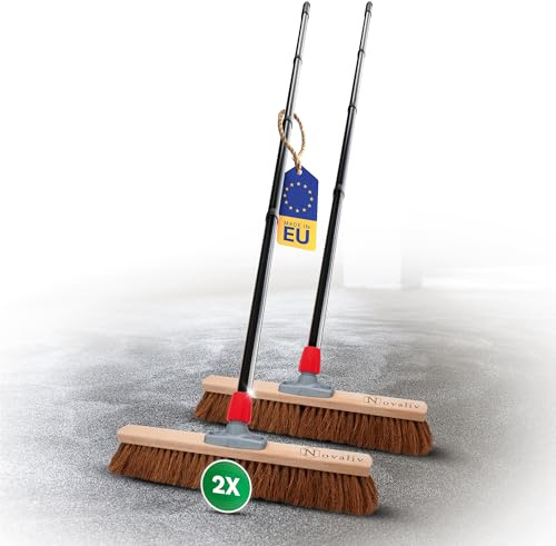 Novaliv 2X Kokosbesen 50 cm mit Stiel Kokosborsten Besen Naturborsten Ideal als Werkstattbesen mit Stiel Hallenbesen Industriebesen Hausbesen Kehrbesen Malerbesen Haarbesen Terassenbesen Besen weich