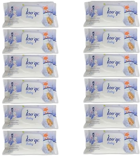 Toallitas Para Bebé Con Crema Sensible lov'yc 0% Alcohol Caja de 12 paquetes x 72 toallitas