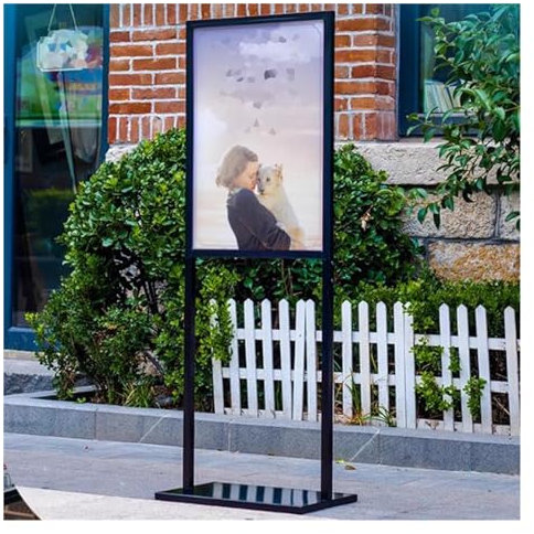 Bodenstehender Plakatständer, Werbeplakatständer mit Sockel, auswechselbarer Schilderhalter aus Metall für Geschäftsmessen, Büros, Supermärkte (Farbe: Schwarz, Größe: 50 x 140 cm)
