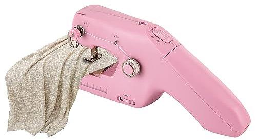 Elektrische Handnähmaschine mit Doppeleinfädelung, Tragbare Mini Nähmaschine, DIY-Haushalt Nähmaschine für Kleidung Vorhänge Kunsth Reisenähmaschine (Rosa)