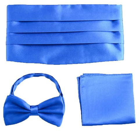 Kummerbund-Set für Herren, Einstecktuch, Fliege, Smoking, Hochzeit, breiter Gürtel, zeremonieller Gürtel, blau, Einheitsgröße