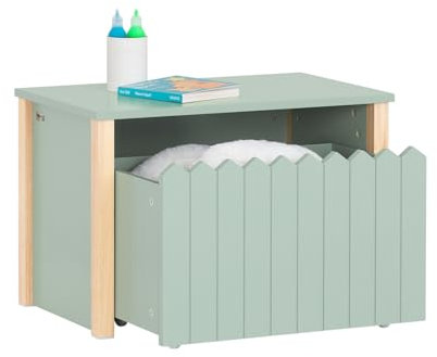 SoBuy Kinder Nachttisch Aufbewahrungsbox Spielzeugkiste Schuhhocker für Kinder Grün-Natur BHT ca. 60x41x34cm KMB96-GR