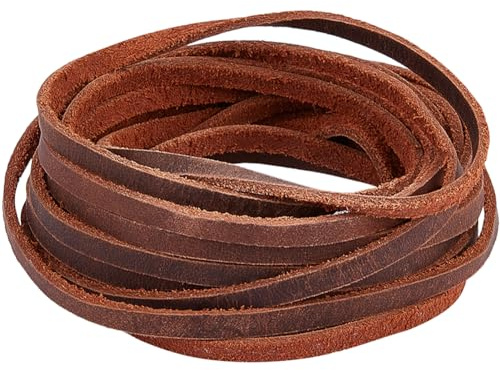 GORGECRAFT 5m*5mm*2mm Cordón de Cuero Redondo Auténtico Tira de Cuero de Vaca Correas de Cuero Planas para Manualidades Collares Pulseras Cinturones Botas Joyas de Encaje Saddle Brown