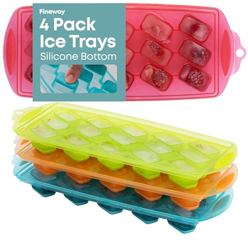 Fineway 4 Pack Silicone Ice Cube Tray - Easy-Release 15 Ice Cube Moulds, Stackable Ice Trays for Freezer, Spill-Proof Ice Maker Tray for Cocktail, Baby Food, BPA Free Ice Cube Trays Silicone Base