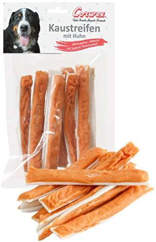 Corwex Kaustreifen mit Huhn (9x70g), feine Kausnack mit Huhn, getreidefrei & fettarm, Hundesnack mit hohem Fleischanteil