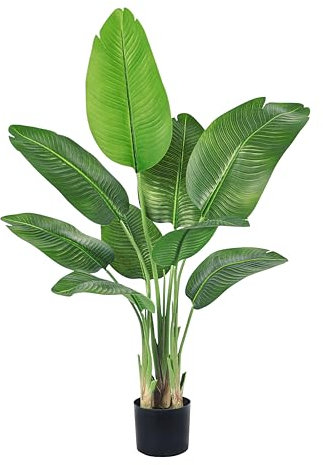 Bird of Paradise Artificial Banana Tree, 4Ft Tall Faux Plant, Fake Banana Leaf Plant Indoor, Faux Palm Tree Floor Plants TropicalTree in Pot, Present for Friend Housewarming Decor