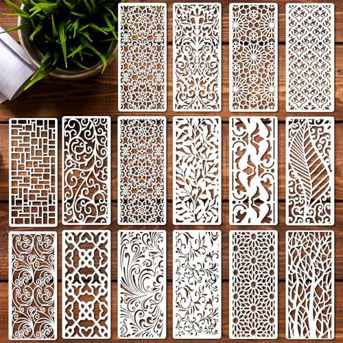 Calkkrer Set di 16 Stencil Riutilizzabili per Pittura a Forma di Fiori e Foglie - per Aerografo, Parete, Fai Da Te, Legno, Mobili, Tessuto