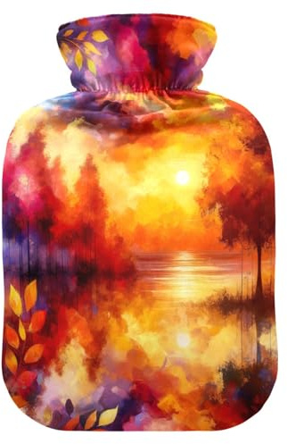 Wärmflaschen mit weichem Bezug, bunt, abstrakt, Herbst-Sonnenuntergang, für Bett, Hand- und Fußwärmer, Wintergeschenk, Wärmbeutel für heiße und kalte Kompresse, 1 l