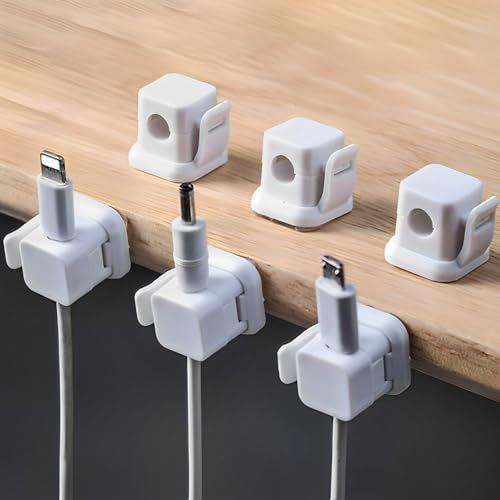 6 Pack Cable Clips,Cable Management Wire Clips for Cables,Self Adhesive Cable Clips,Snap Type Charger Cable Holder,Cord Holder for Nightstand,Desktop,Home,Office (White)
