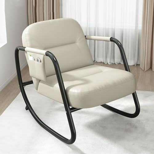 Schaukelstuhl, Kinderzimmer-Akzent-Relaxsessel, Lesesessel, Schlafzimmer-Beistellstuhl, moderner Polstersessel für das Wohnzimmer, Balkon-Loungesessel mit Metallrahmen (Farbe: Beige/A) (Beige/A, Einh