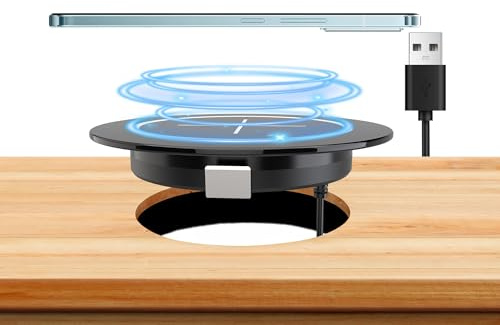 Magnetic Desk Wireless Charger for Apple Series, 15W Max Recessed Wireless Charging Pad Fast Furniture Desktop Nightstand Station, for iPhone 16/15/14/13/12 Pro/Max//Plus, AirPods(Black)