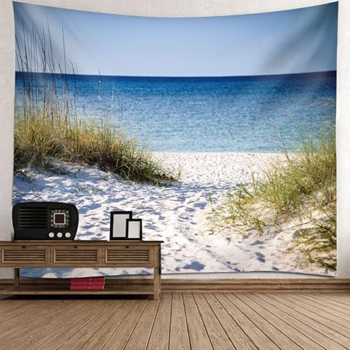 Wall Tapestry - Tappeto da parete in poliestere, motivo canne, spiaggia e mare, per soggiorno, camera da letto, 350 x 256 cm