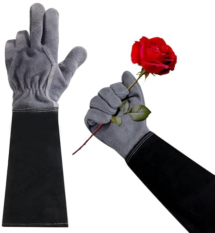 HLDD HANDLADNY Gants de jardinage longs en cuir de vachette, résistants aux épines et respirants, pour la coupe de roses et le jardinage (hommes et femmes)