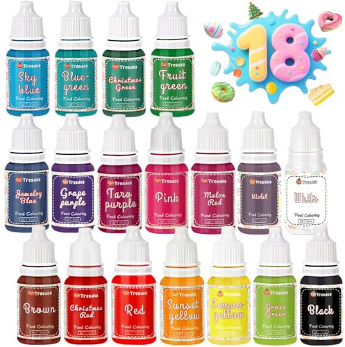 Colorantes Alimentarios,18 Colores x 10ML Colorante Alimentario Grado Alimenticio Comestible Alta Líquido Concentrado para Colorear de Pasteles,Huevos de Pascua,Galletas,Fondant,Icing,Hornear,Slime