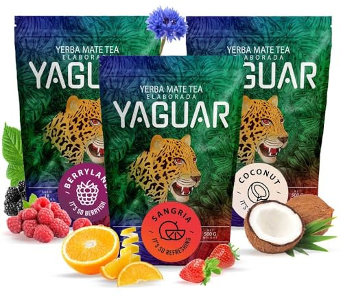 Yaguar Yerba Mate 3x500g – Sangria, Coconut, Berryland – Saveurs Fruitées et Exotiques