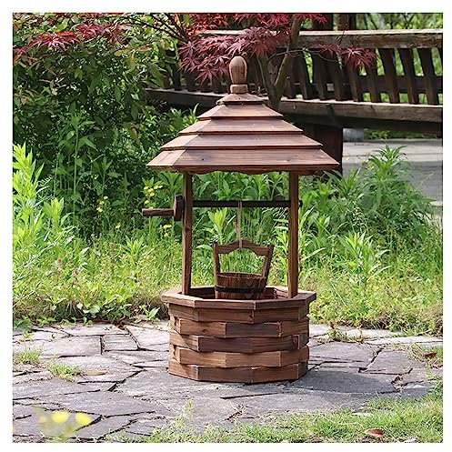 XNZJHPP Rustique en Bois souhaitant Bien Fontaine avec Pompe électrique Suspendu Bucket.Garden Decor ornemental Cascade tonneau Fleur jardinière pour l'extérieur (85CM(33.5INCH))