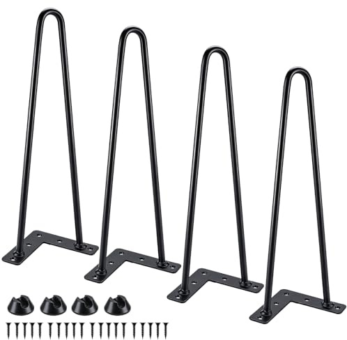 Homtone 4 Stück Haarnadel Tischbeine, 35cm / 14 inch Schwarz | Metall Hairpin Legs mit Bodenschoner und Schrauben, DIY Tischbeine Möbelfüße für Couchtische, Nachtständer, Hocker