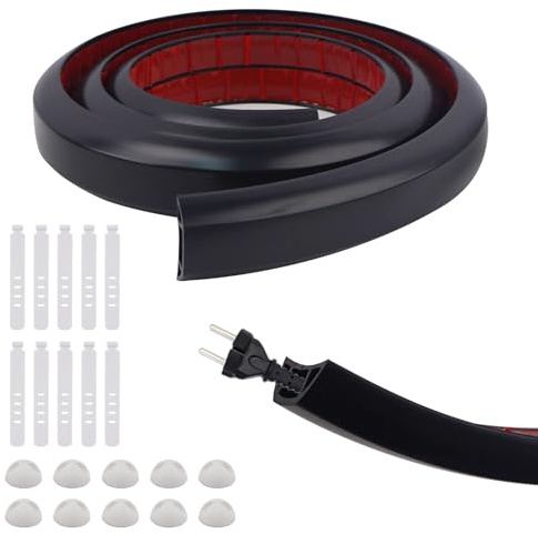 AWBEOT 2 M Canalina Passacavi Autoadesivo, 20 mm x 10 mm, Flessibile Canalina Passacavi Pavimento Calpestabile, Copricavi a Pavimento in PVC, Nascondi Cavi, per Home, Ufficio, Officina, Scuola, Nero