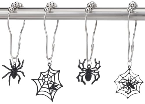 WEBEEDY 12 pz 4 stili ragno nero tenda da doccia ganci ragno e tela per anelli per tenda da bagno gotico ganci per tende da finestra in acciaio inossidabile
