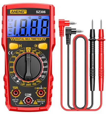 Generic Multimetro elettrico, tester di spegnimento automatico, rilevamento della tensione CA/della batteria, mantenimento dei dati con staffa per fusibili, Rosso